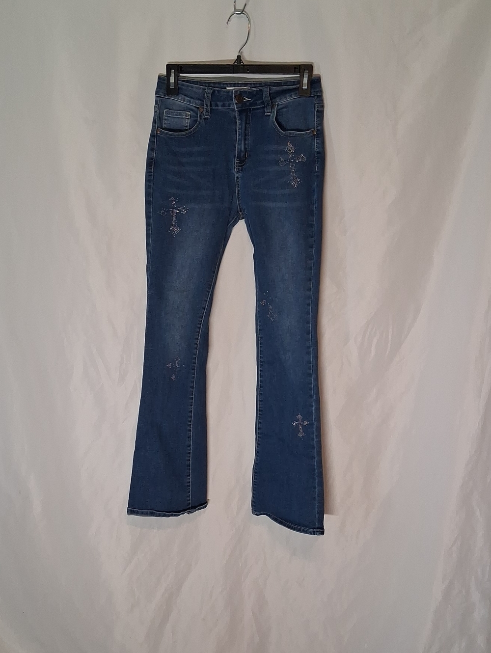 BAMBOO Dark Blue Embellished Flare Jeans